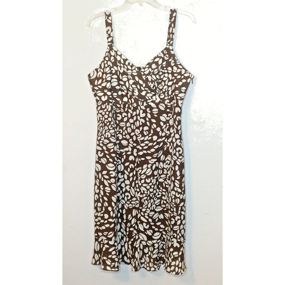 Chadwick Dress 14 P White Brown Floral Strap V Neck Top Sundress Ruffle - Picture 3 of 8